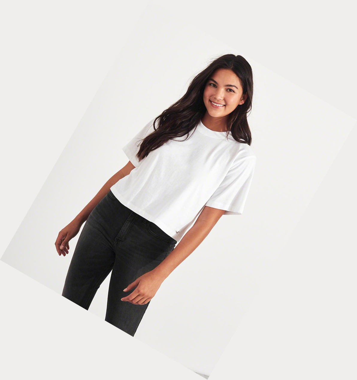 White Hollister Crop Boyfriend Women's Short Sleeve | ZA-TLES197