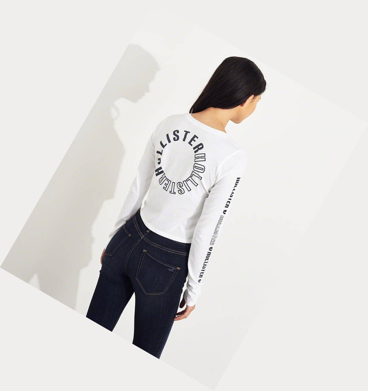 White Hollister Crop Women's Long Sleeve | ZA-VJPG806