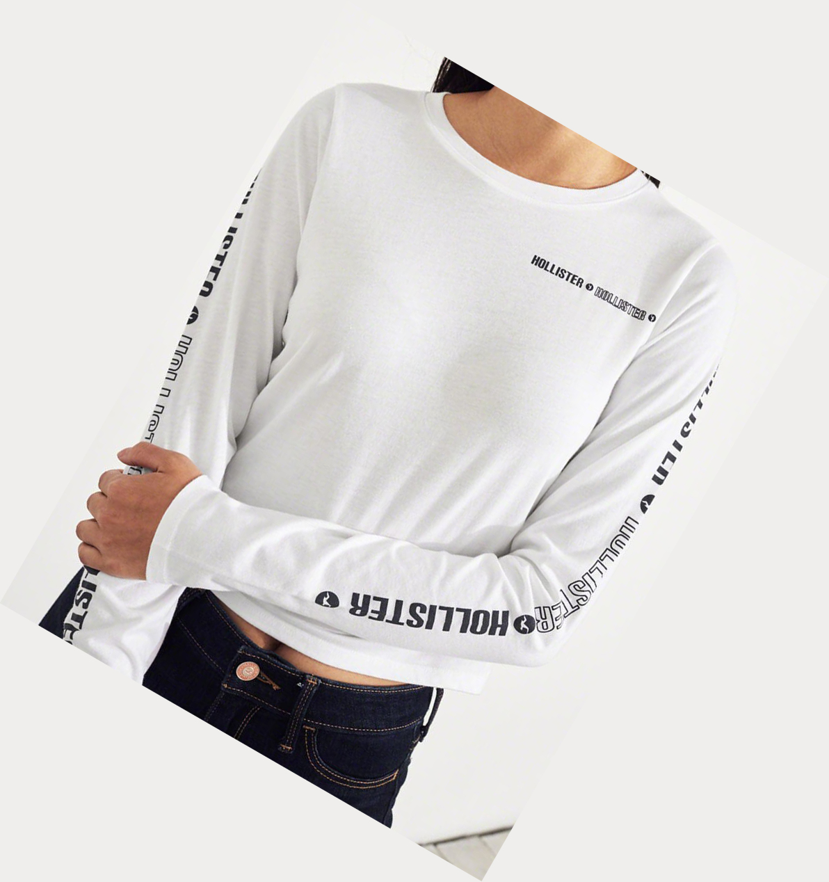 White Hollister Crop Women's Long Sleeve | ZA-VJPG806