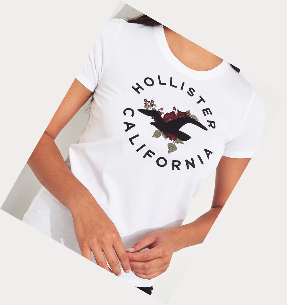 White Hollister Floral Embroidered Women's Short Sleeve | ZA-BILW849