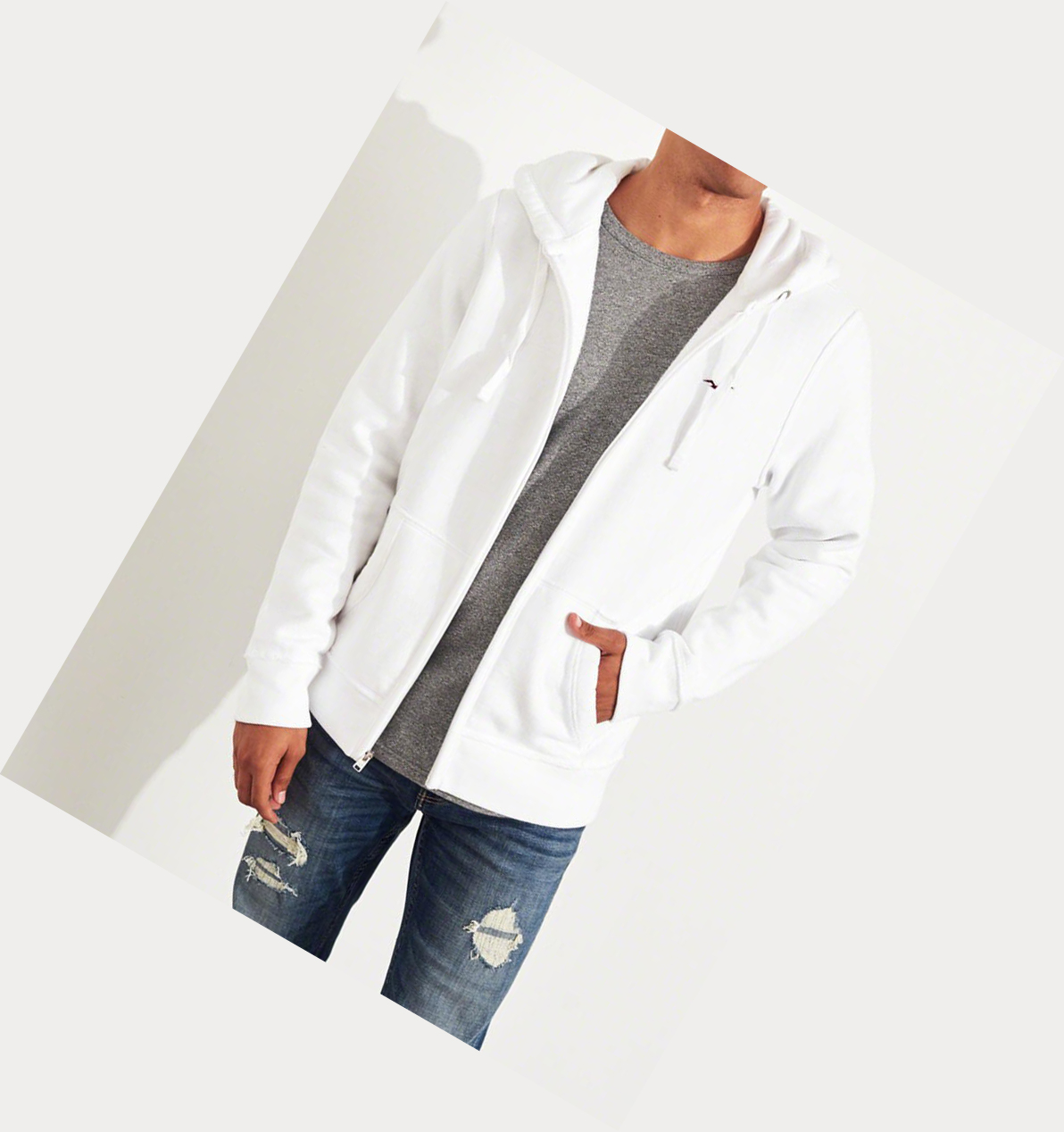 White Hollister Full-Zip Icon Men's Hoodie | ZA-KUHA109