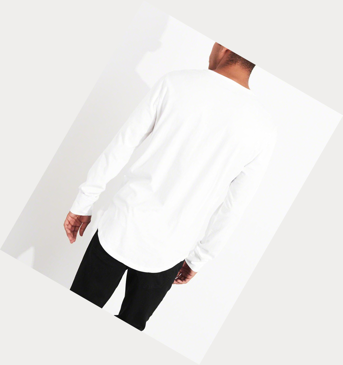 White Hollister Henley Men's Long Sleeve | ZA-CENQ921