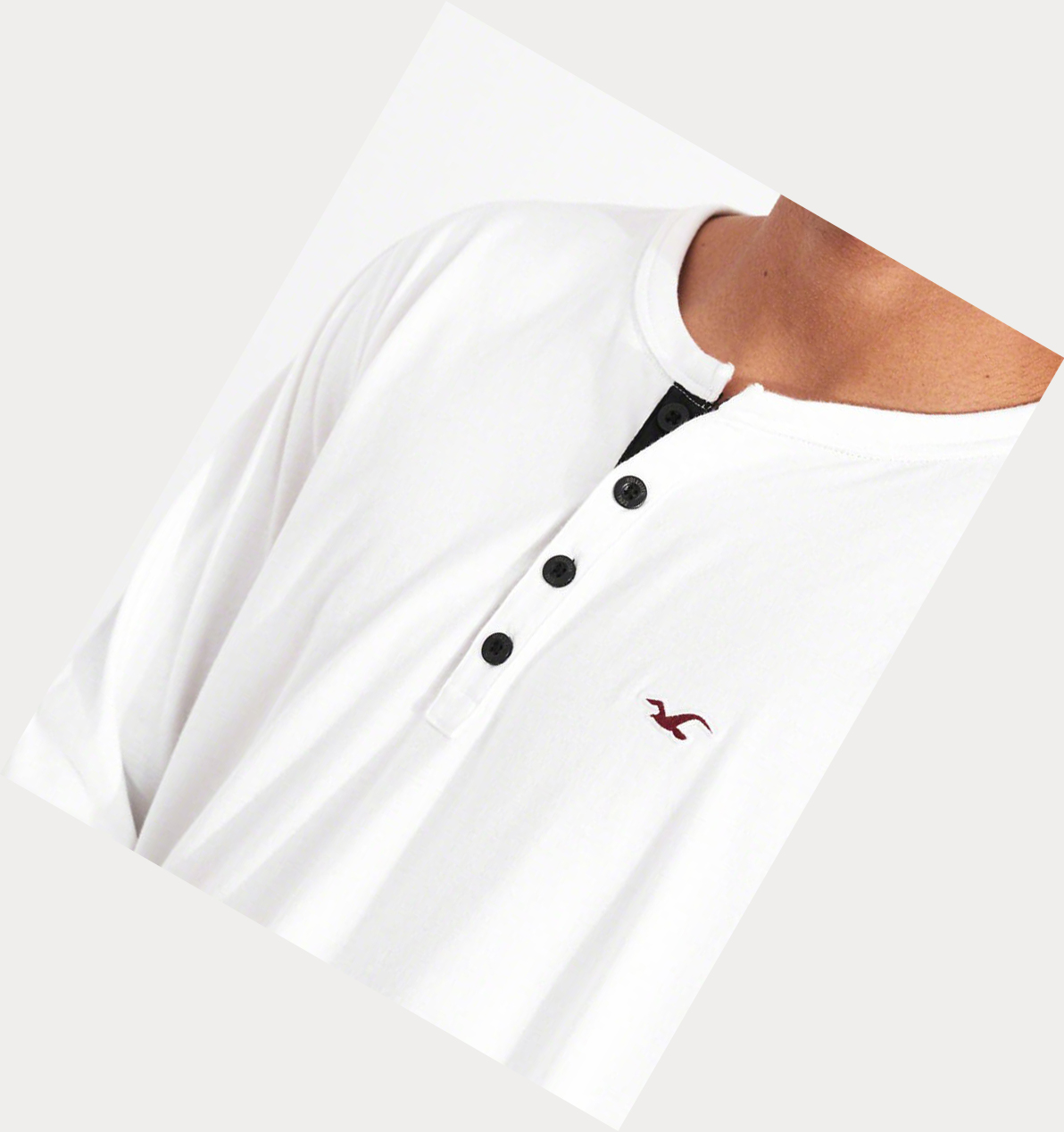 White Hollister Henley Men's Long Sleeve | ZA-CENQ921