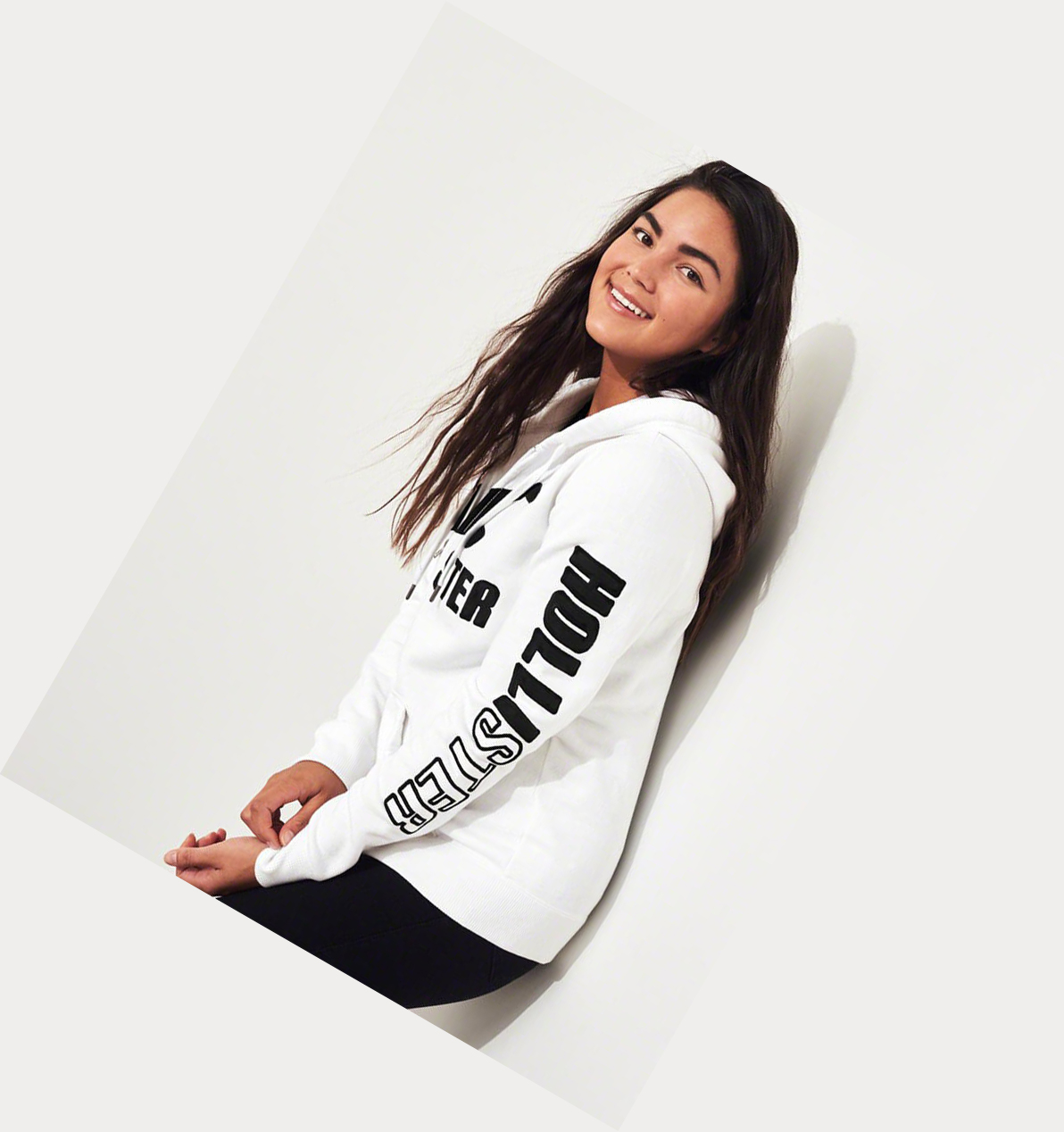 White Hollister Logo Graphic Full-Zip Women's Hoodie | ZA-KYMH875