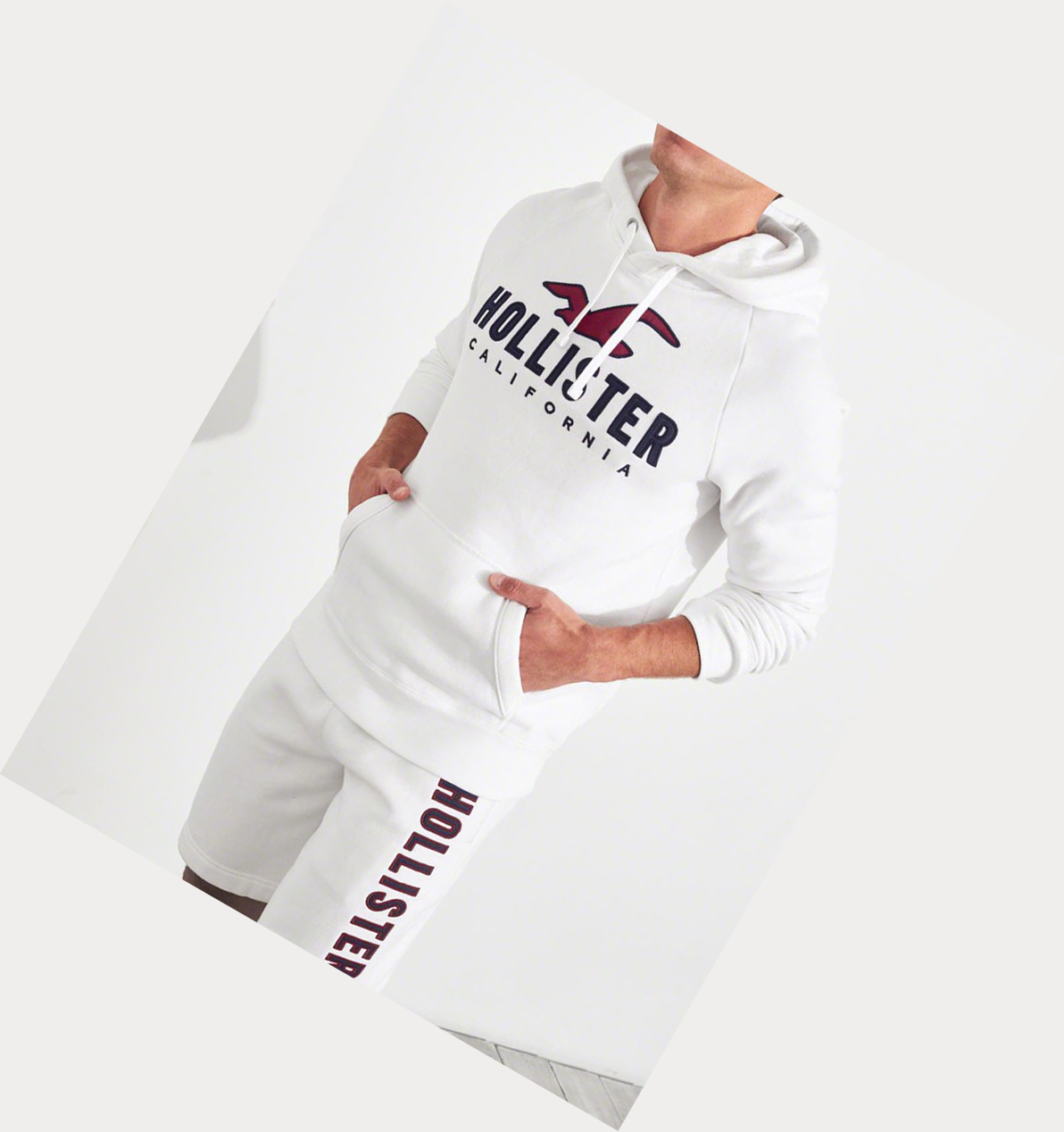 White Hollister Logo Graphic Men's Hoodie | ZA-SJOE923