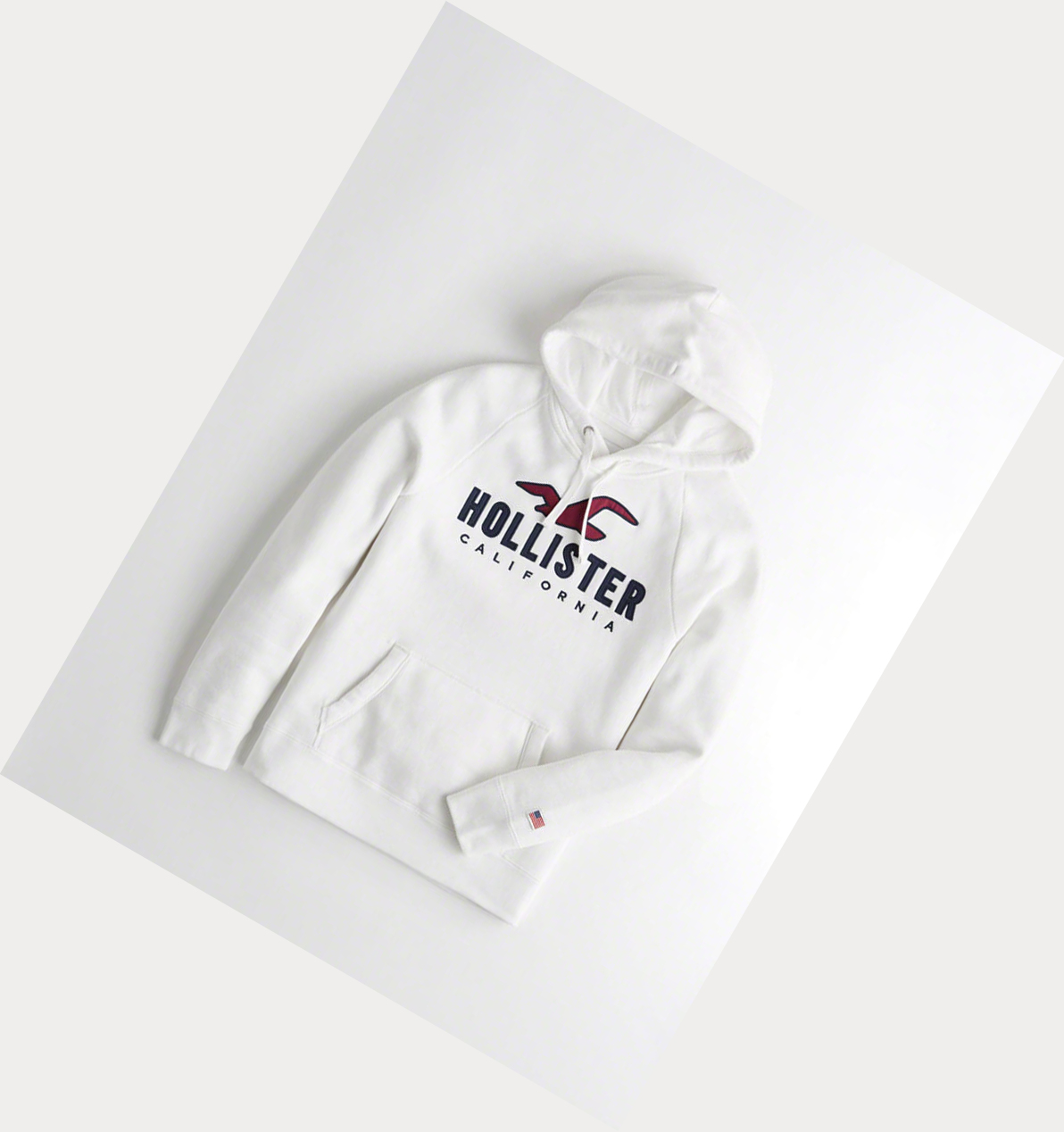 White Hollister Logo Graphic Men\'s Hoodie | ZA-SJOE923