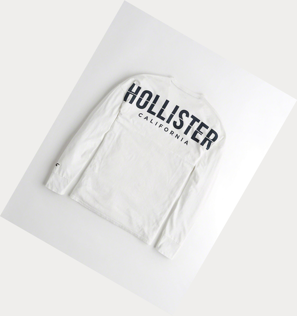 White Hollister Logo Men\'s Long Sleeve | ZA-UFNQ594