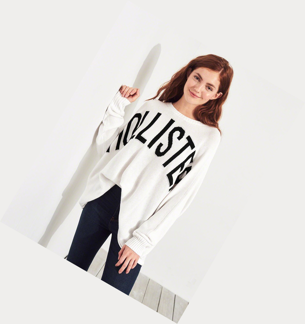 White Hollister Logo Oversized Women's Sweaters | ZA-PRDV286