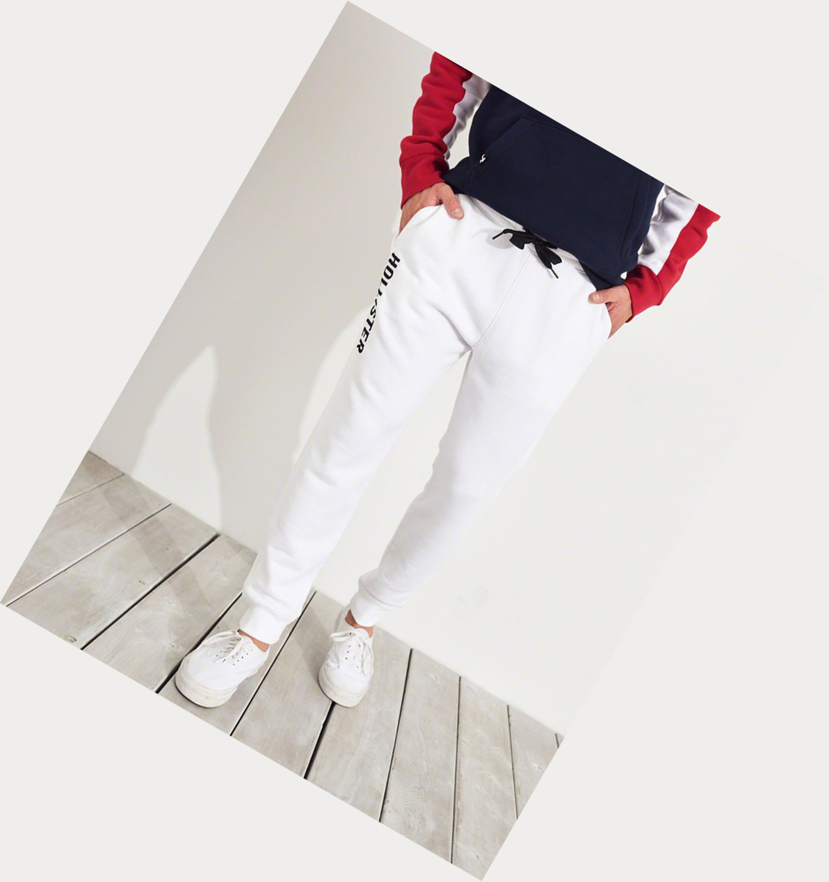 White Hollister Logo Skinny Fleece Men's Jogger | ZA-EGCQ576