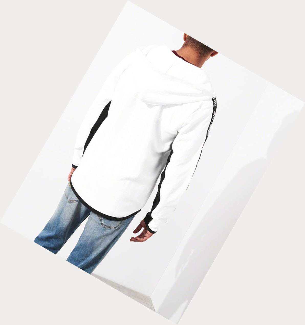 White Hollister Logo Tape Colorblock Full-Zip Men's Hoodie | ZA-HRTP835