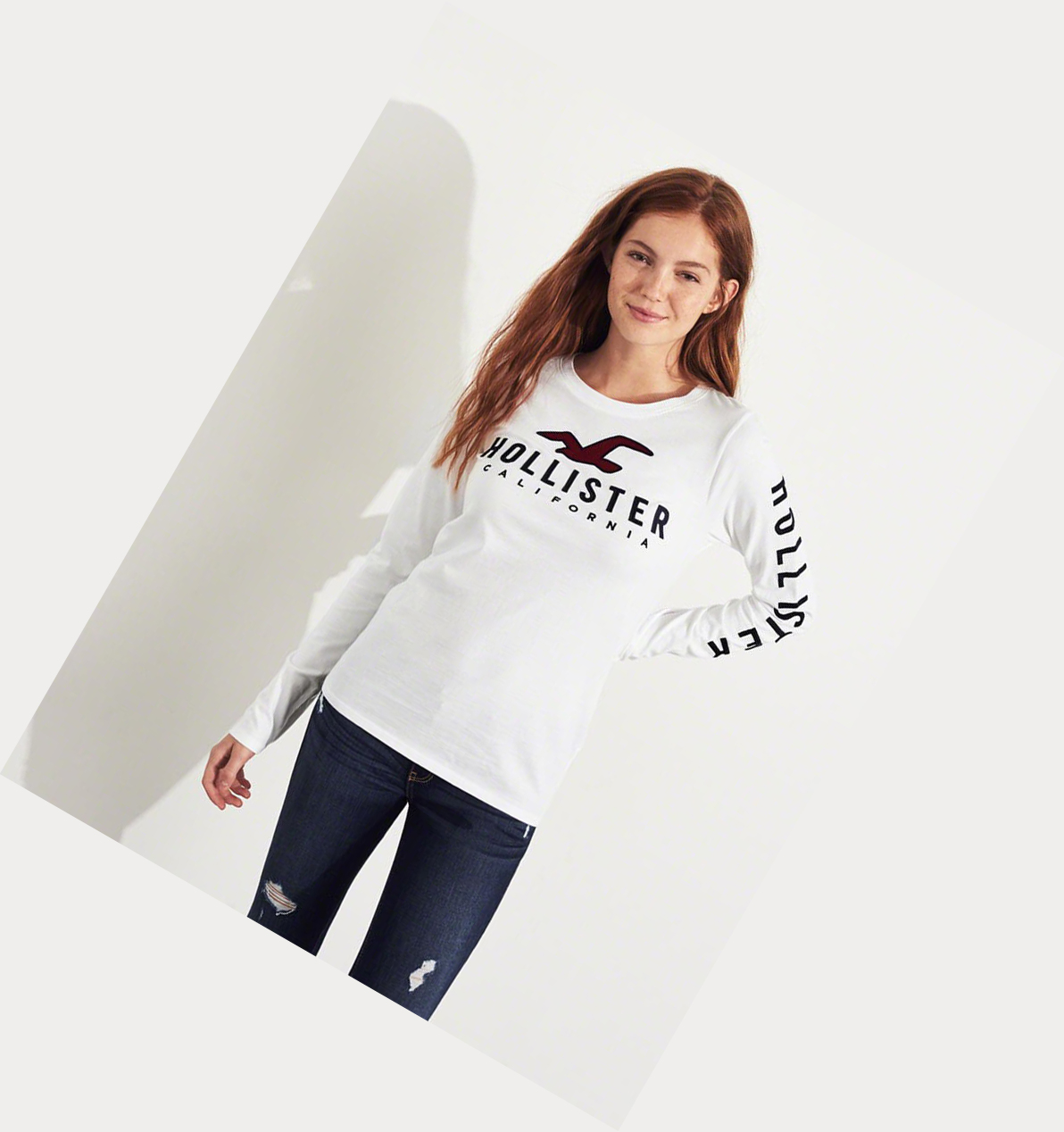 White Hollister Logo Women's Long Sleeve | ZA-MTBX429