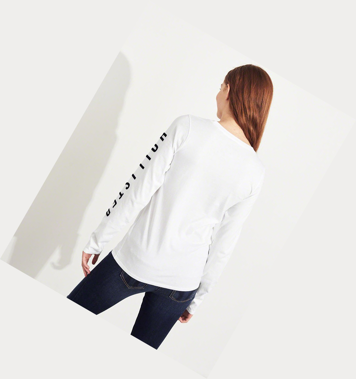 White Hollister Logo Women's Long Sleeve | ZA-MTBX429