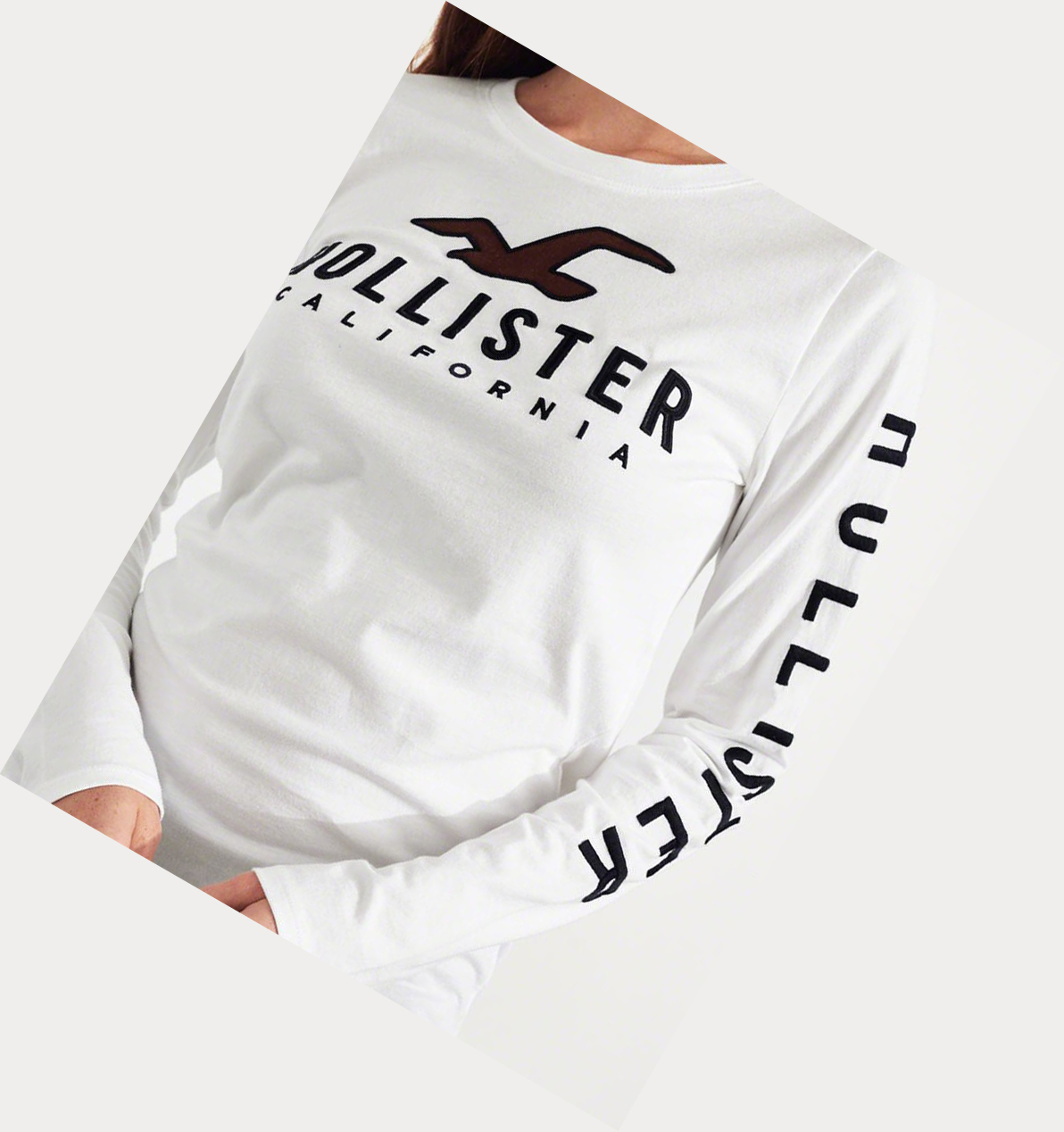 White Hollister Logo Women's Long Sleeve | ZA-MTBX429