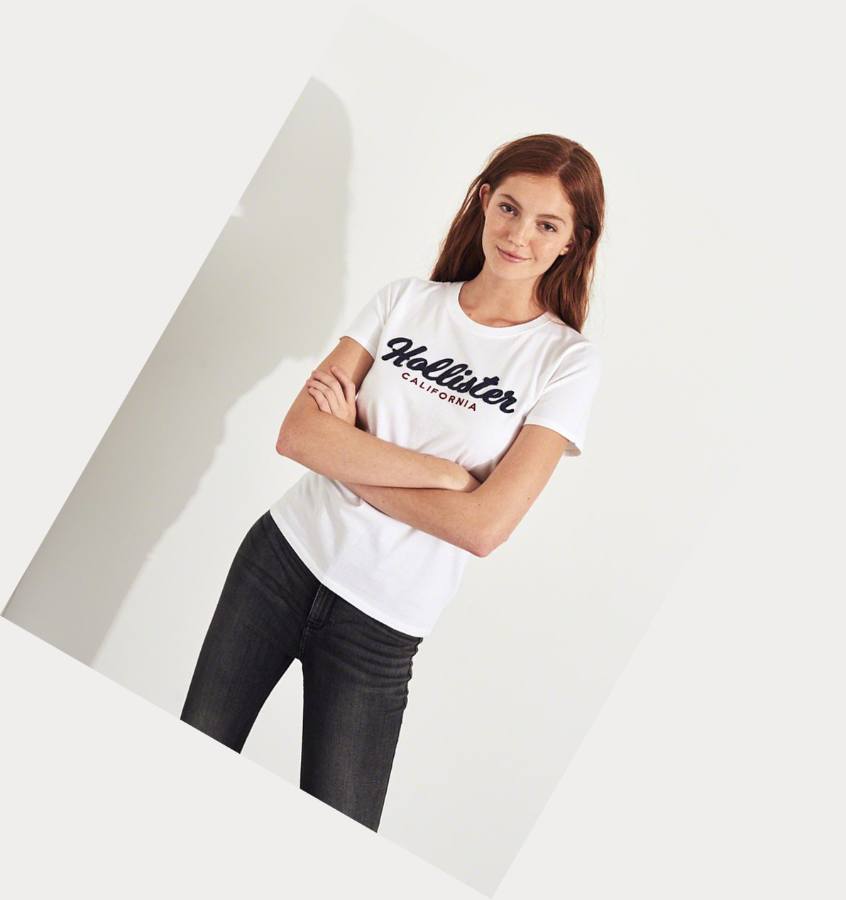 White Hollister Logo Women's Short Sleeve | ZA-ESGQ289