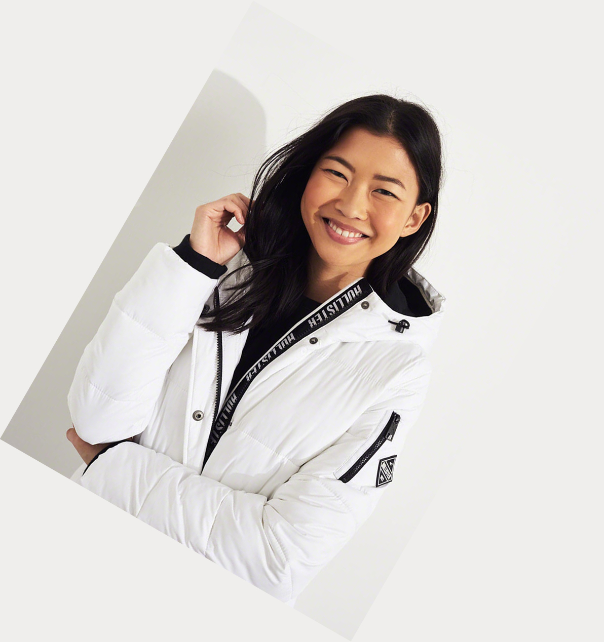 White Hollister Longline Puffer Women's Parka Jackets | ZA-YQJA531