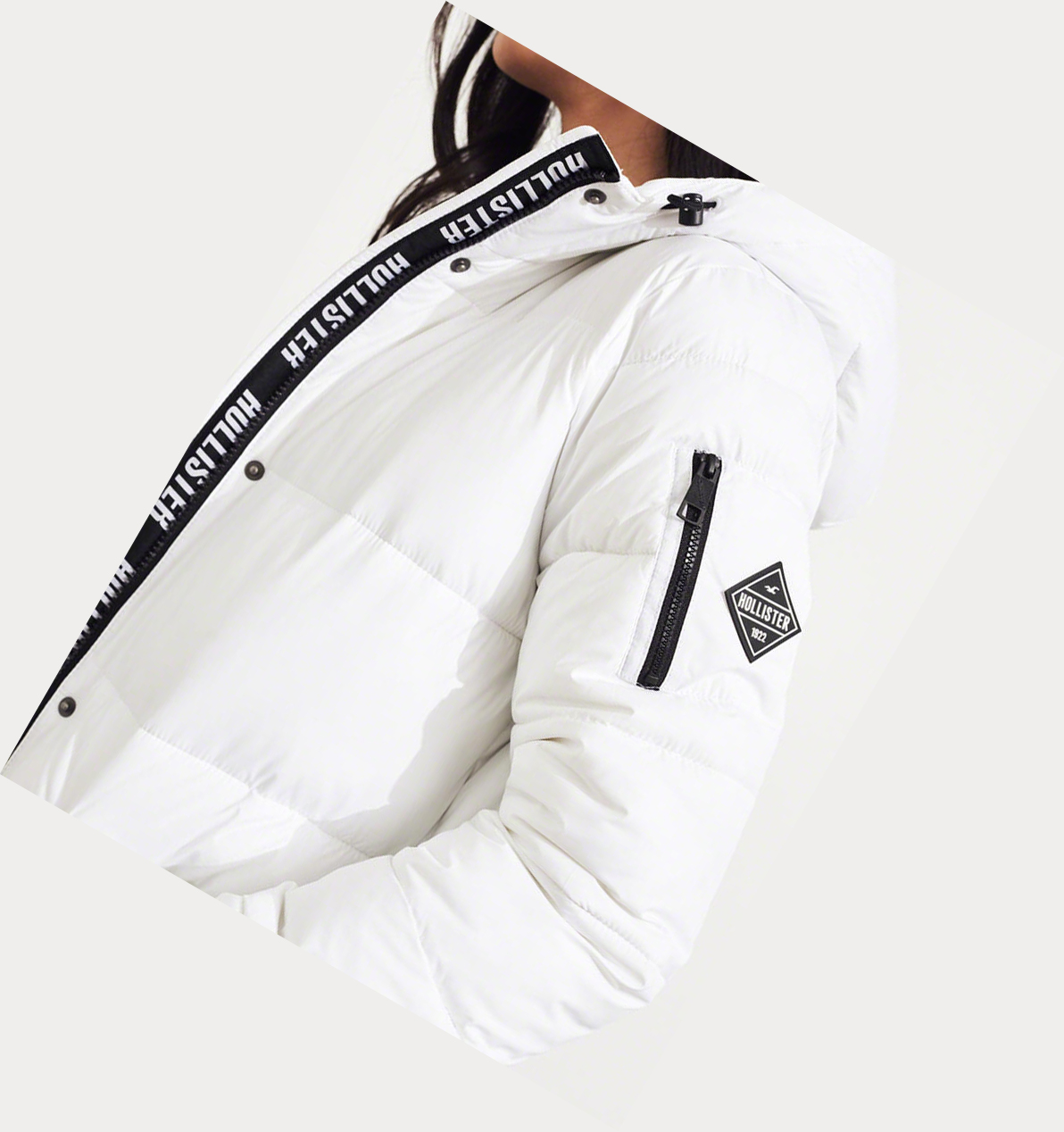 White Hollister Longline Puffer Women's Parka Jackets | ZA-YQJA531