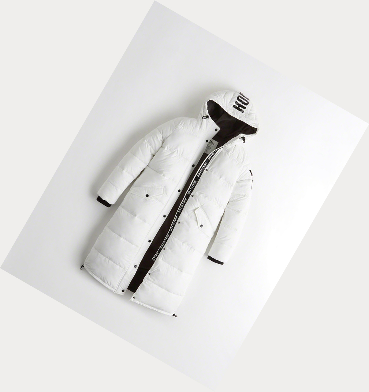 White Hollister Longline Puffer Women\'s Parka Jackets | ZA-YQJA531