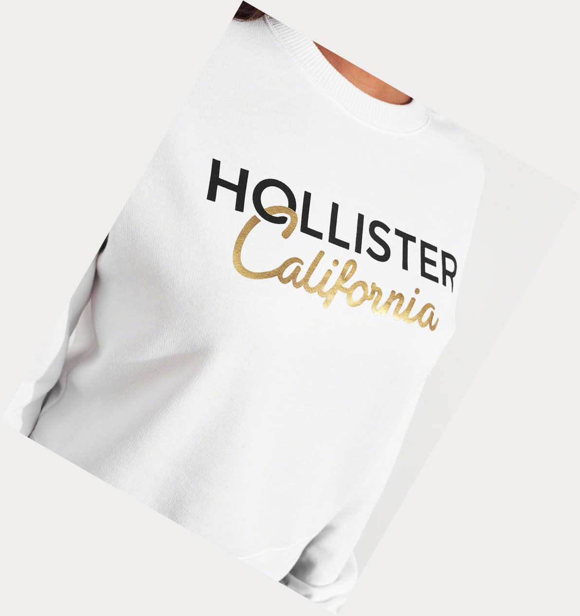 White Hollister Metallic Logo Crewneck Women's Sweatshirts | ZA-PBKQ051