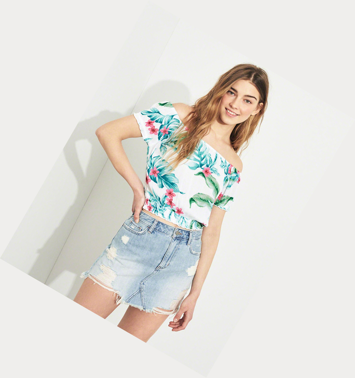 White Hollister Off-The-Shoulder Crop Women's Short Sleeve | ZA-KDBL650