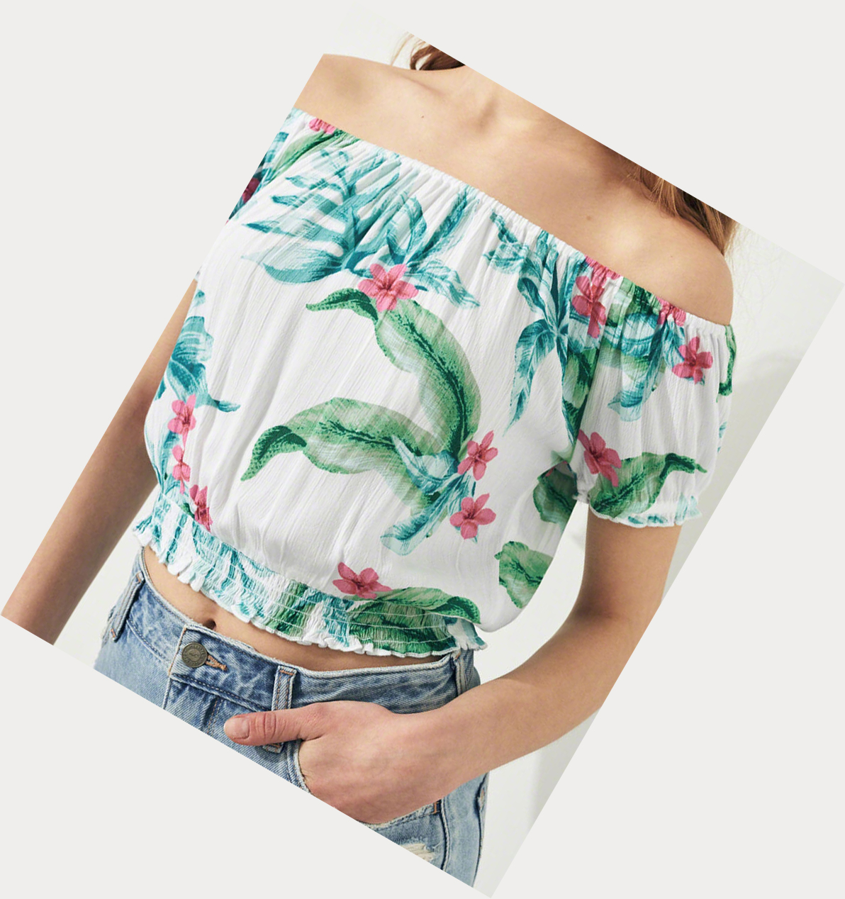 White Hollister Off-The-Shoulder Crop Women's Short Sleeve | ZA-KDBL650