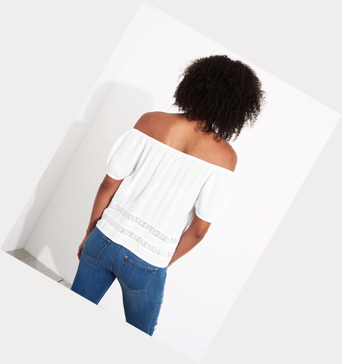 White Hollister Off-The-Shoulder Rayon Women's Short Sleeve | ZA-IOVQ829