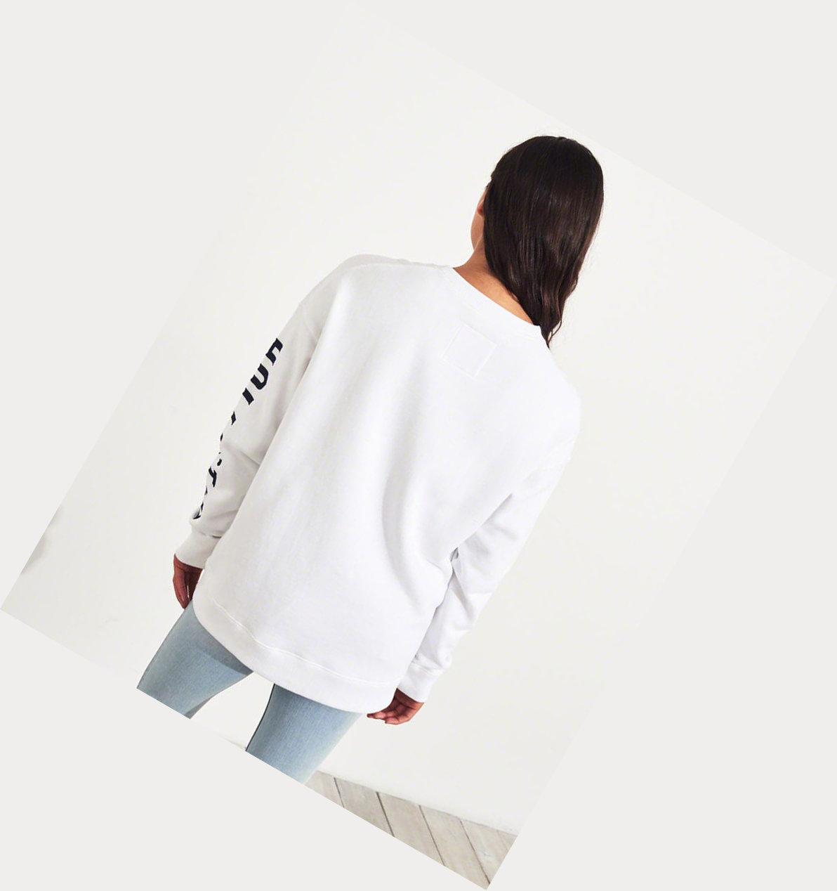 White Hollister Oversized Crewneck Women's Hoodie | ZA-CWNA126