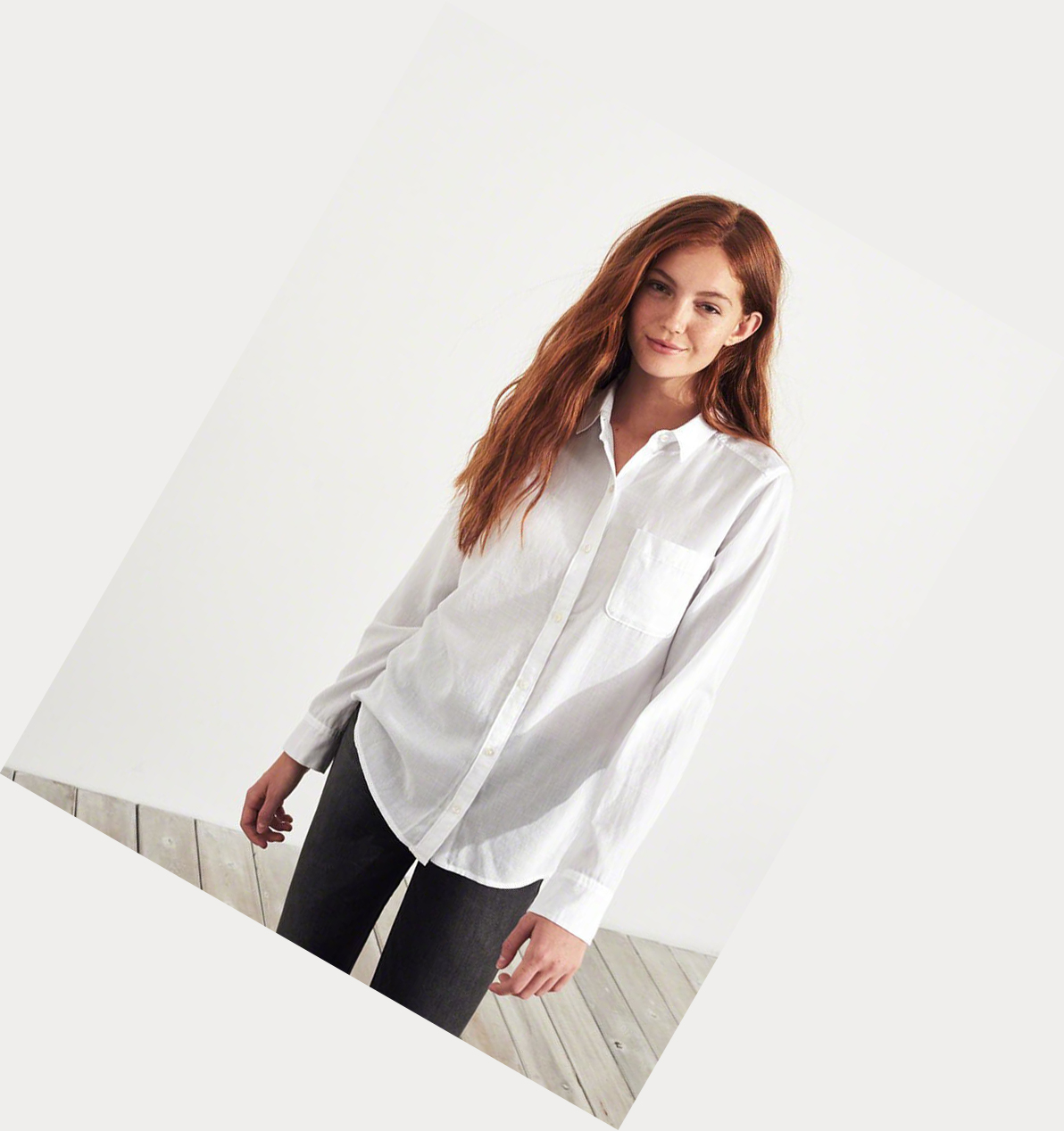 White Hollister Oversized Women's Long Sleeve | ZA-WCFZ417