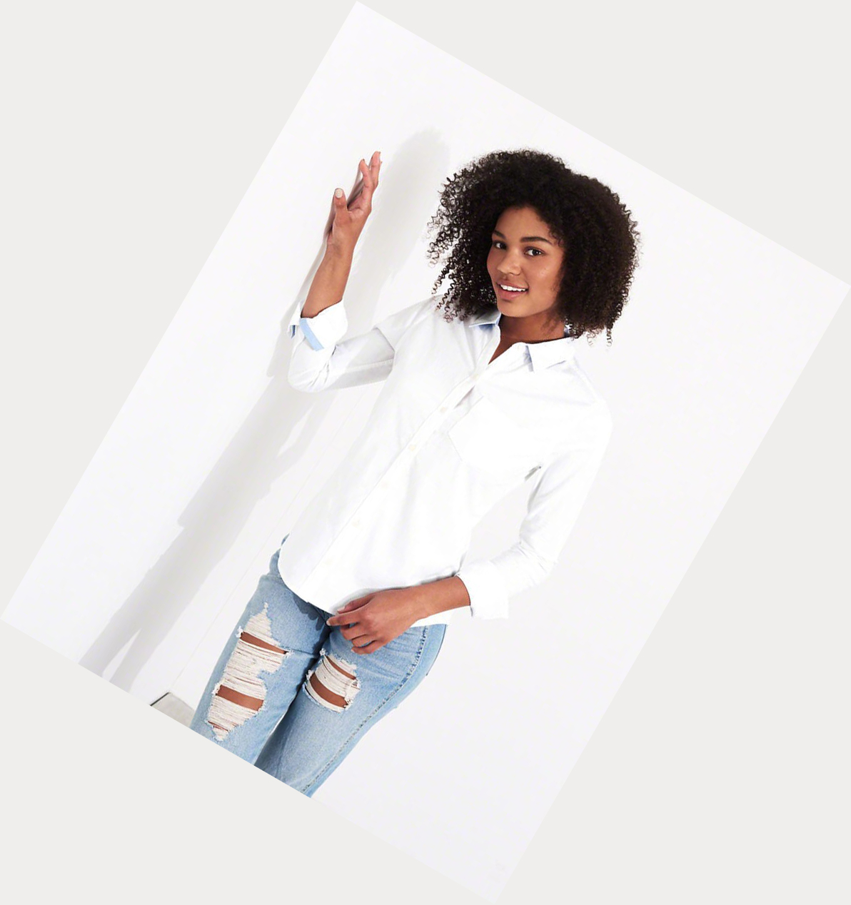 White Hollister Oxford Women's Long Sleeve | ZA-CXMO259