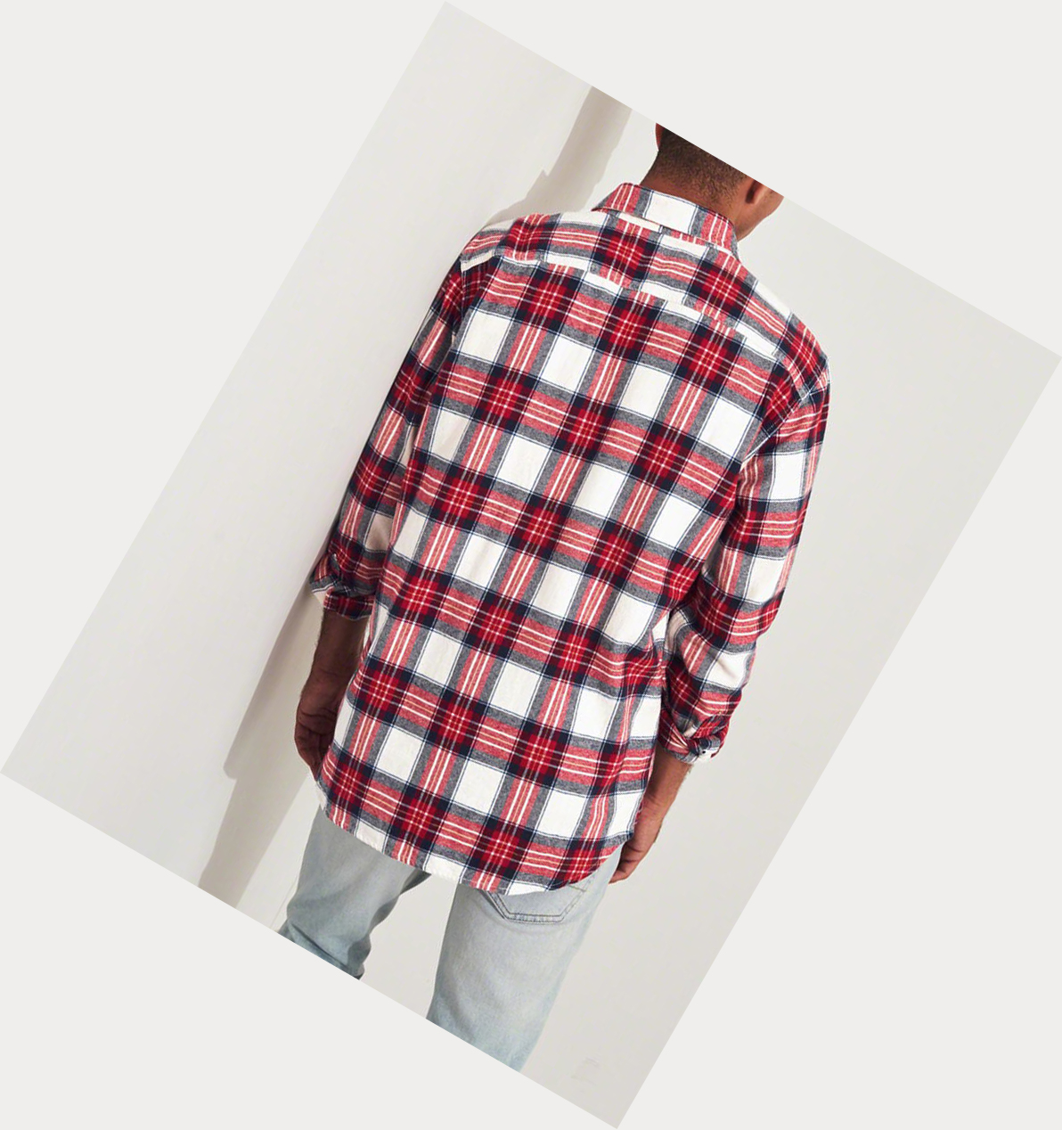 White Hollister Plaid Flannel Men's Long Sleeve | ZA-SUZO831