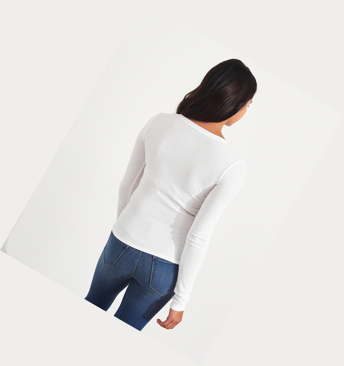 White Hollister Ribbed Henley Women's Long Sleeve | ZA-GKWH085