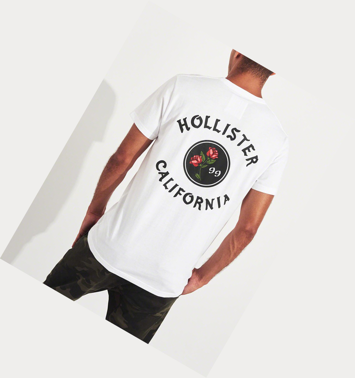 White Hollister Rose Logo Men's Short Sleeve | ZA-YCKU618