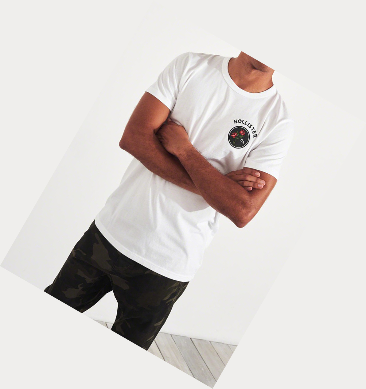 White Hollister Rose Logo Men's Short Sleeve | ZA-YCKU618