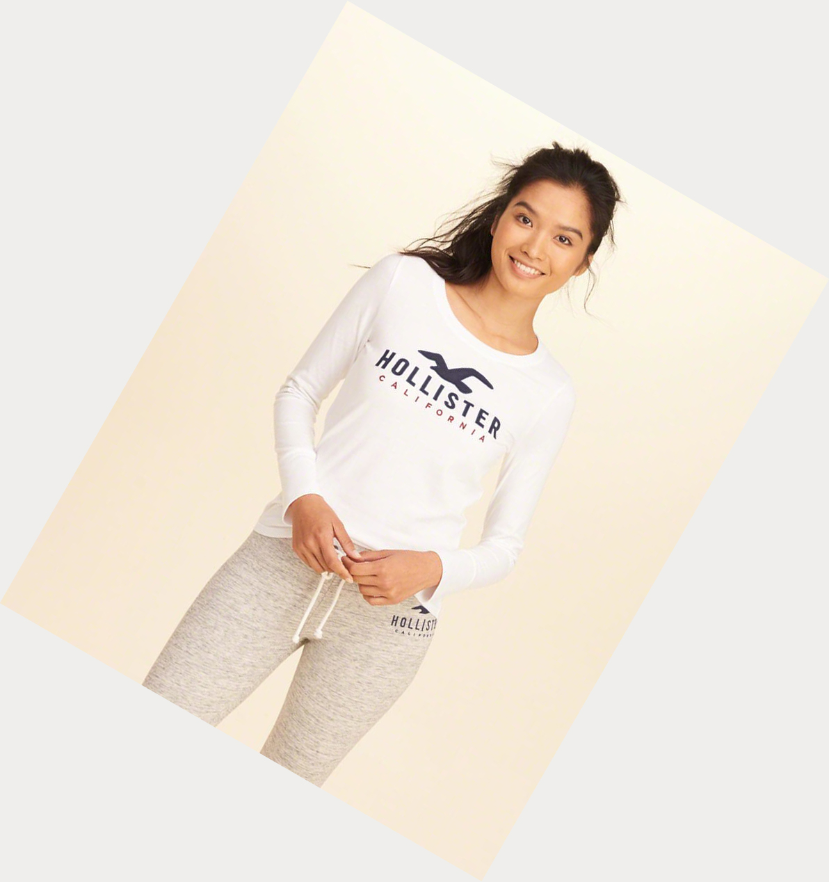 White Hollister Slim Crew Women's Long Sleeve | ZA-VYOJ537