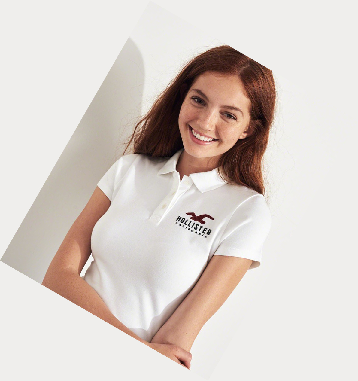 White Hollister Slim Logo Women's Polo Shirts | ZA-HVBE819