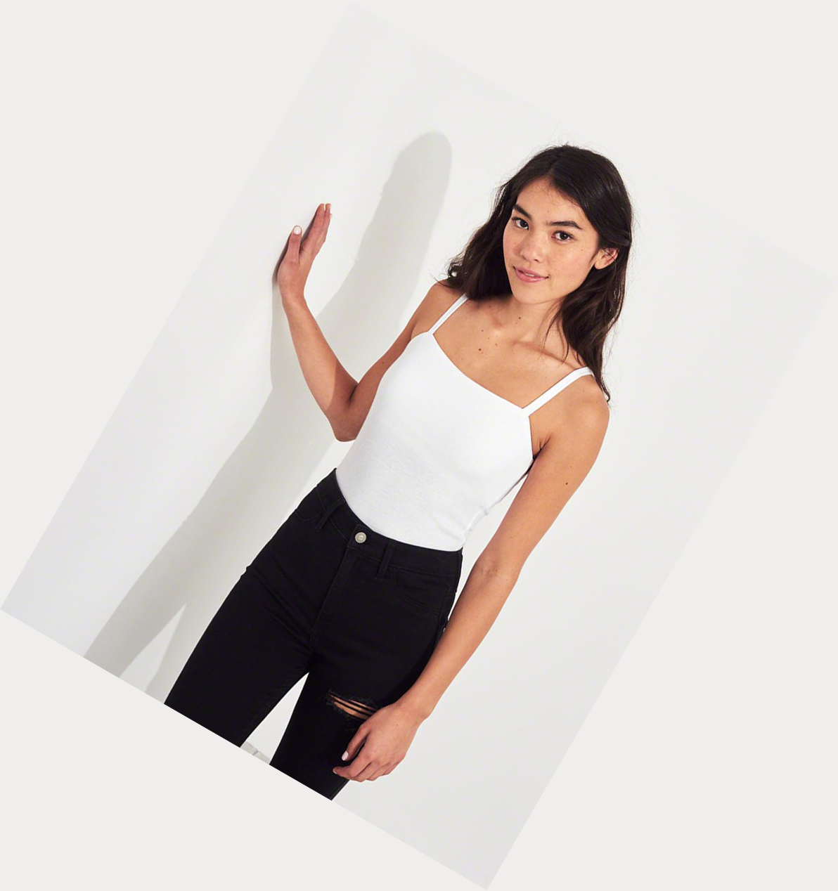 White Hollister Square-Neck Cami Bodysuit Women's Tanks | ZA-GFRE542