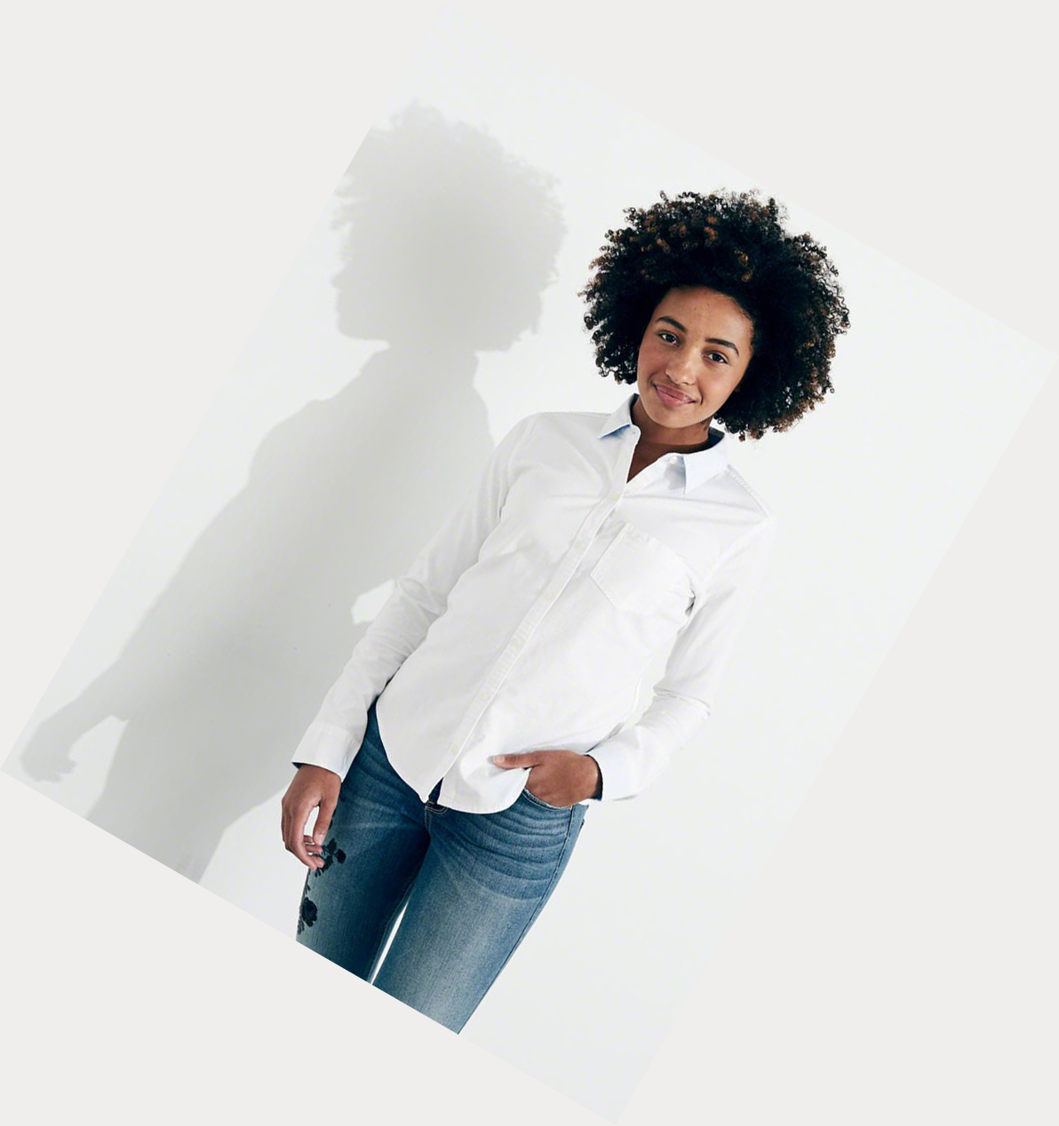 White Hollister Stretch Cotton-Blend Women's Long Sleeve | ZA-WBQM173