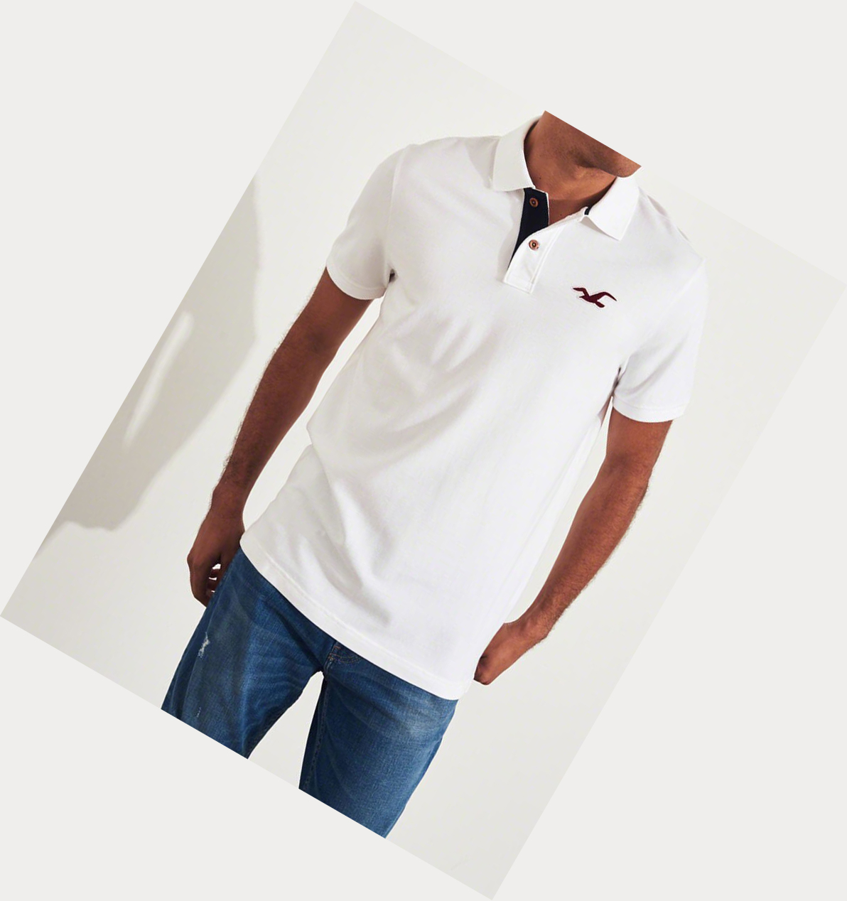 White Hollister Stretch Icon Men's Polo Shirts | ZA-VSRA532