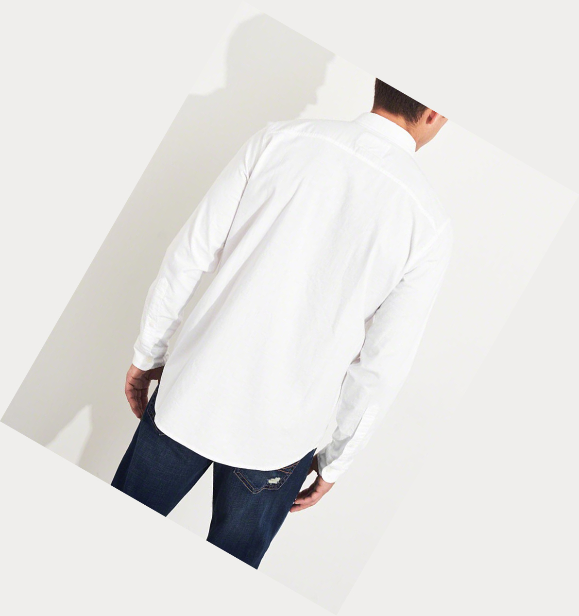 White Hollister Stretch Oxford Men's Long Sleeve | ZA-IUSM371