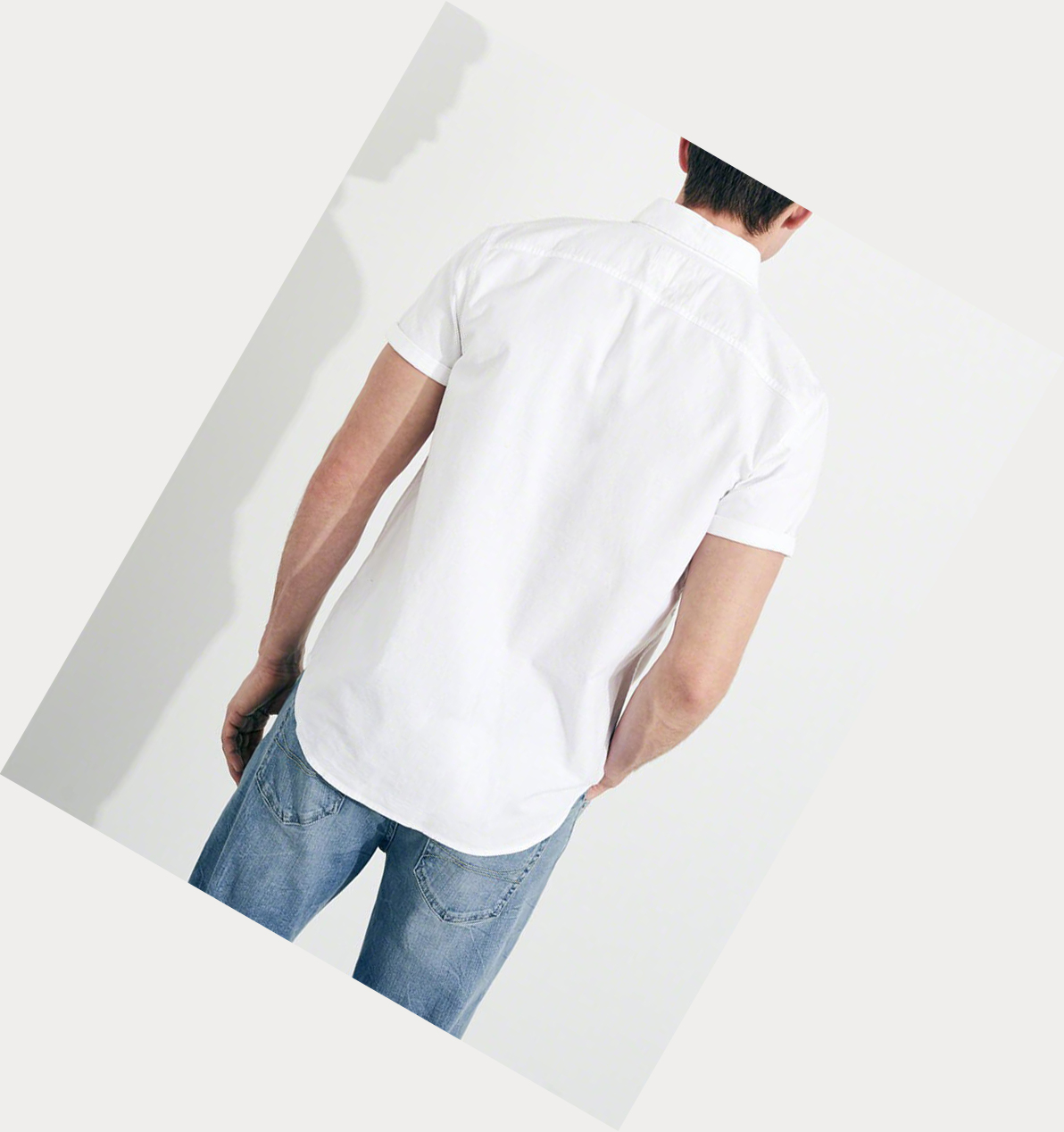 White Hollister Stretch Oxford Men's Short Sleeve | ZA-MLZY208