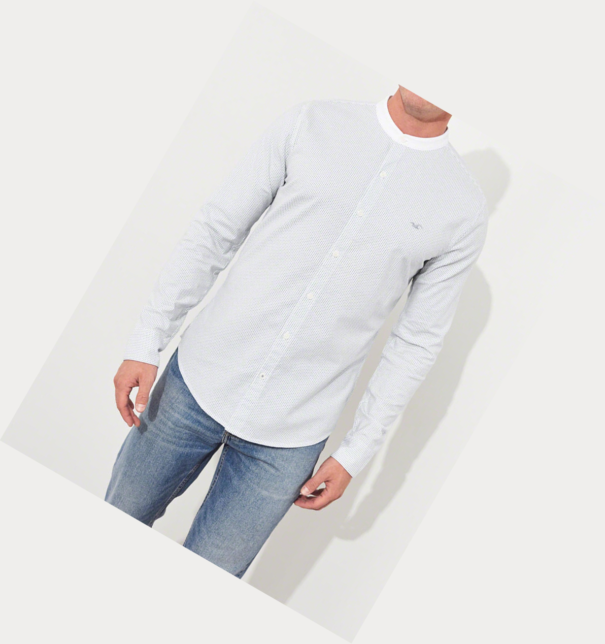 White Hollister Stretch Oxford Muscle Fit Men's Long Sleeve | ZA-ZSGQ408