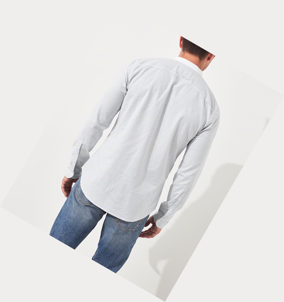 White Hollister Stretch Oxford Muscle Fit Men's Long Sleeve | ZA-ZSGQ408