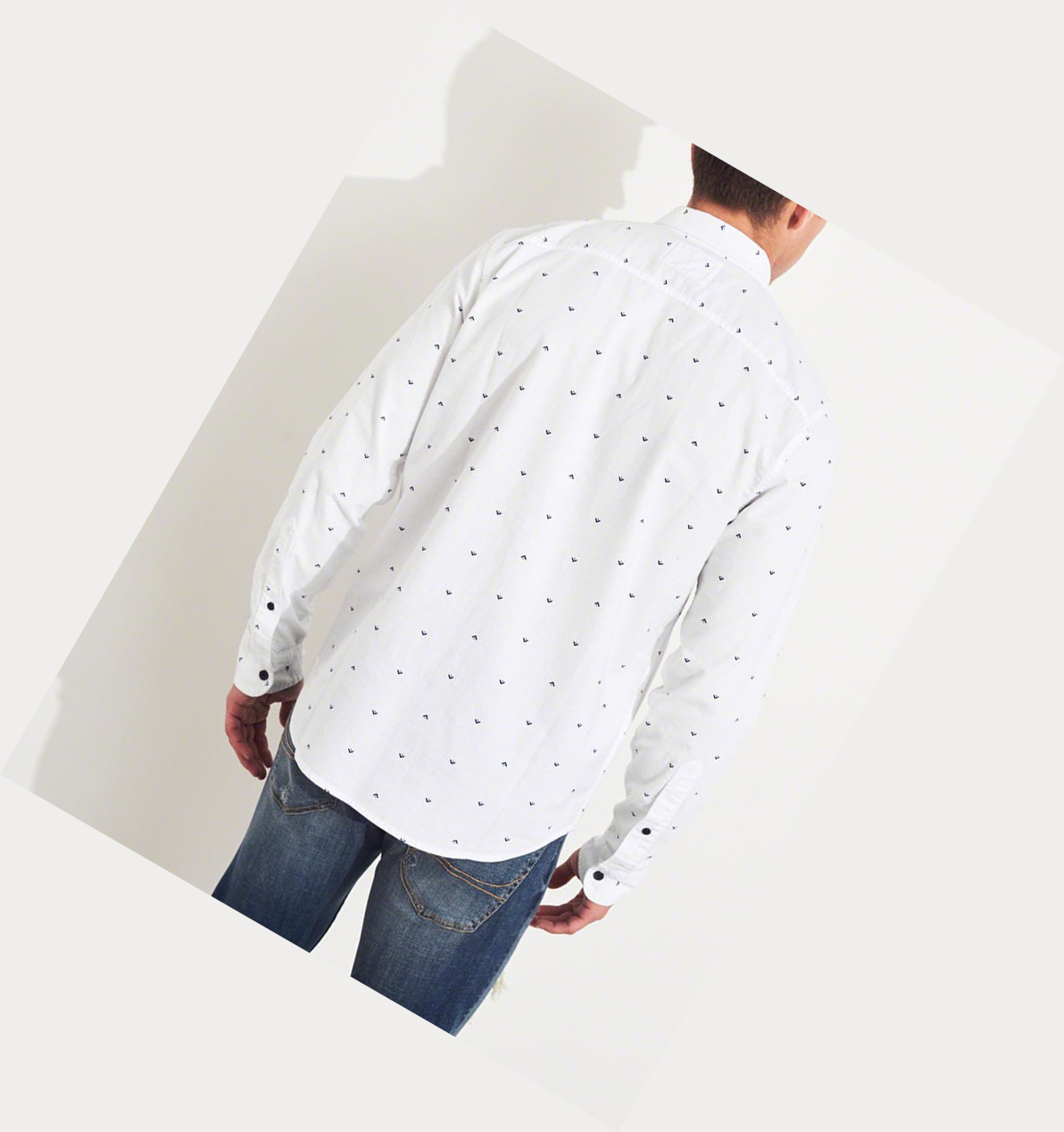 White Hollister Stretch Patterned Oxford Men's Long Sleeve | ZA-FTVJ841