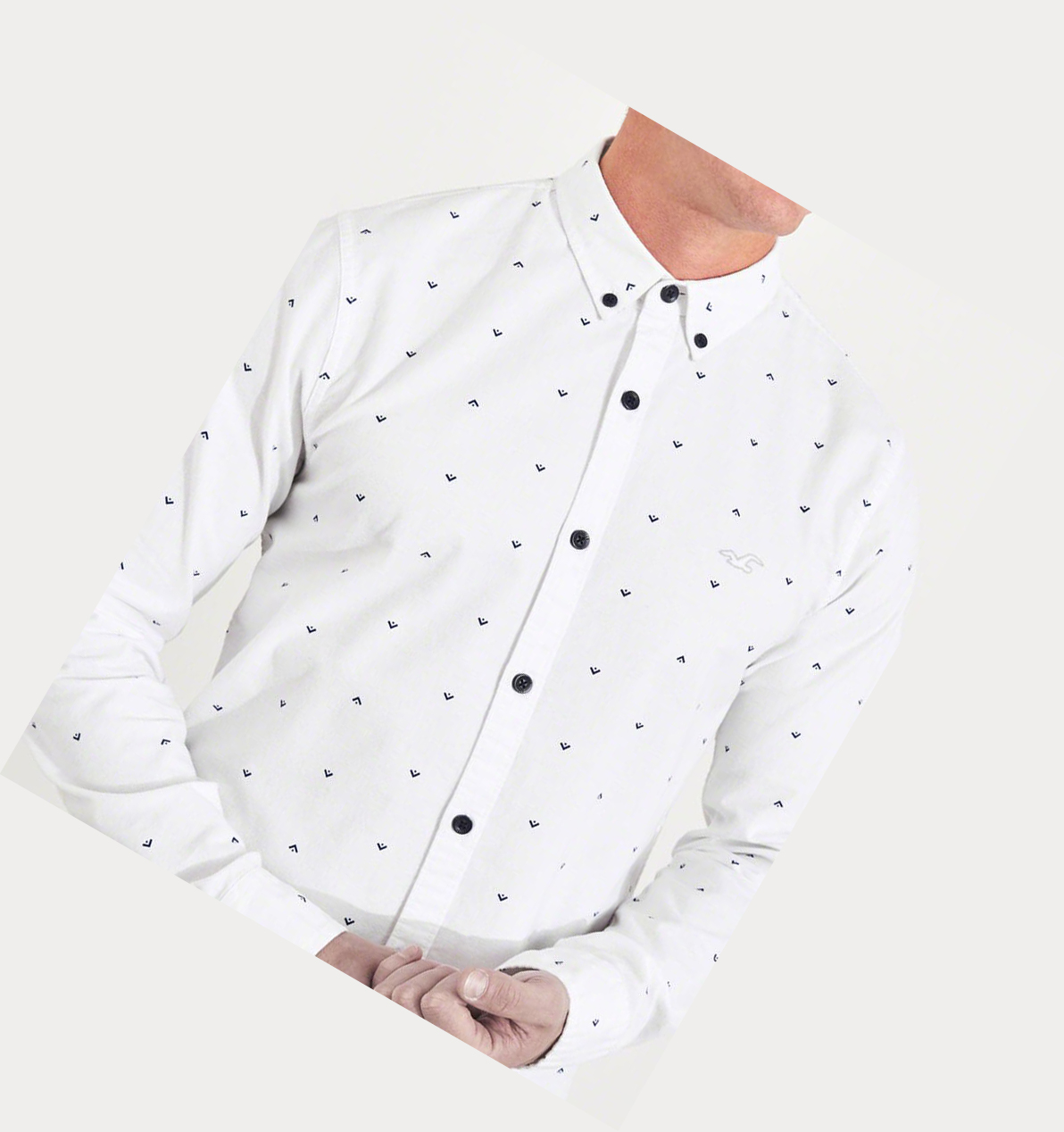 White Hollister Stretch Patterned Oxford Men's Long Sleeve | ZA-FTVJ841