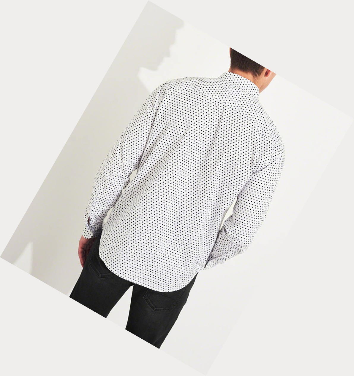 White Hollister Stretch Patterned Oxford Men's Long Sleeve | ZA-JIOT782