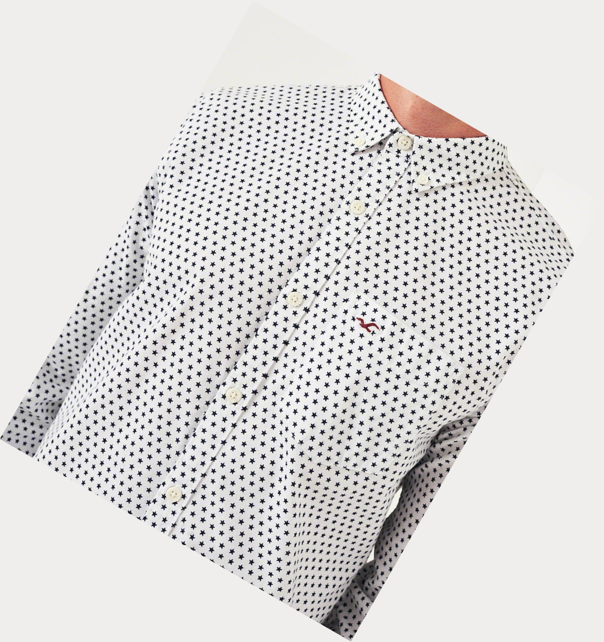 White Hollister Stretch Patterned Oxford Men's Long Sleeve | ZA-JIOT782