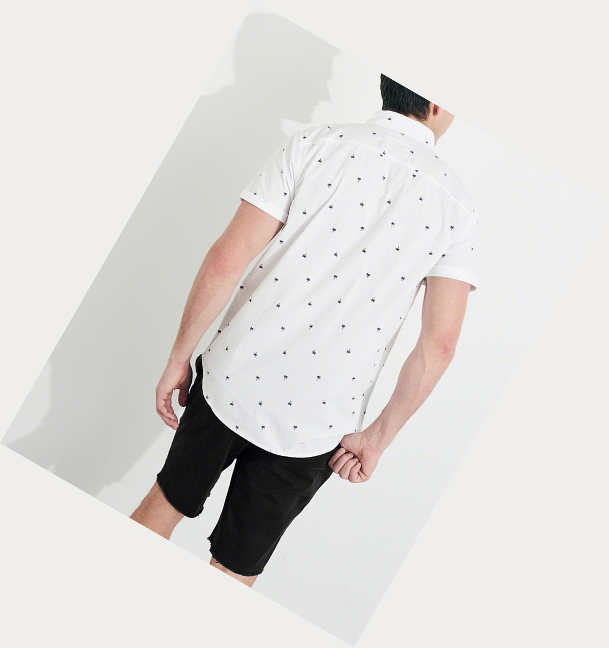 White Hollister Stretch Patterned Poplin Men's Short Sleeve | ZA-ACVD480