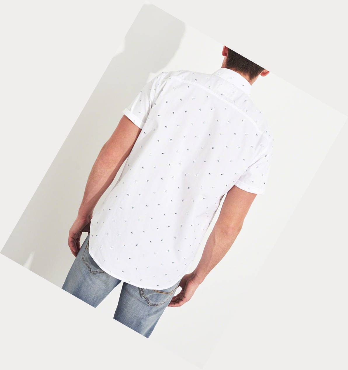 White Hollister Stretch Patterned Poplin Men's Short Sleeve | ZA-PAEU721