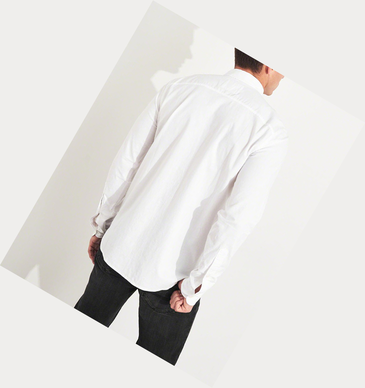 White Hollister Stretch Poplin Men's Long Sleeve | ZA-BCVX631