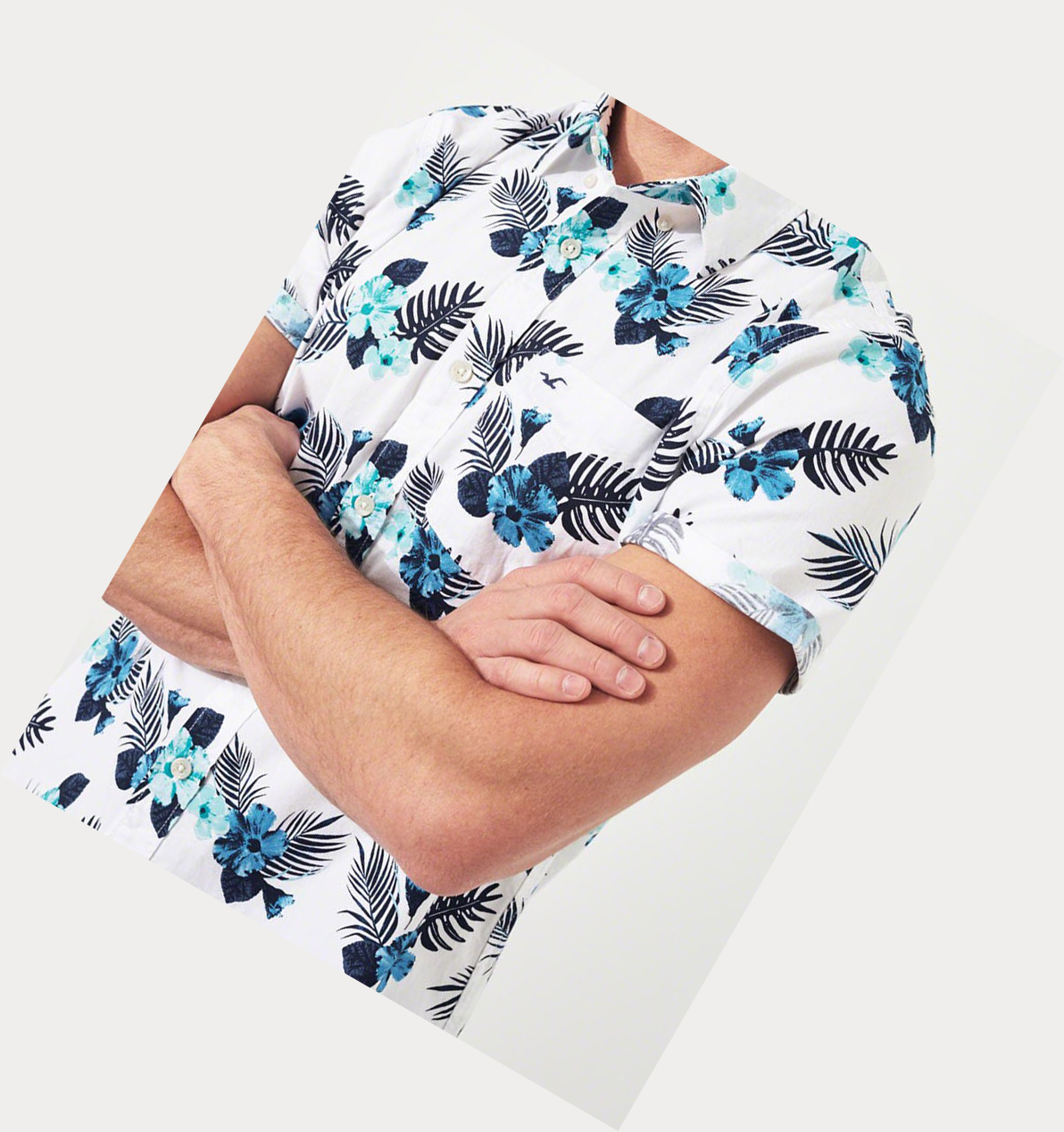 White Hollister Stretch Poplin Men's Short Sleeve | ZA-CVOM384