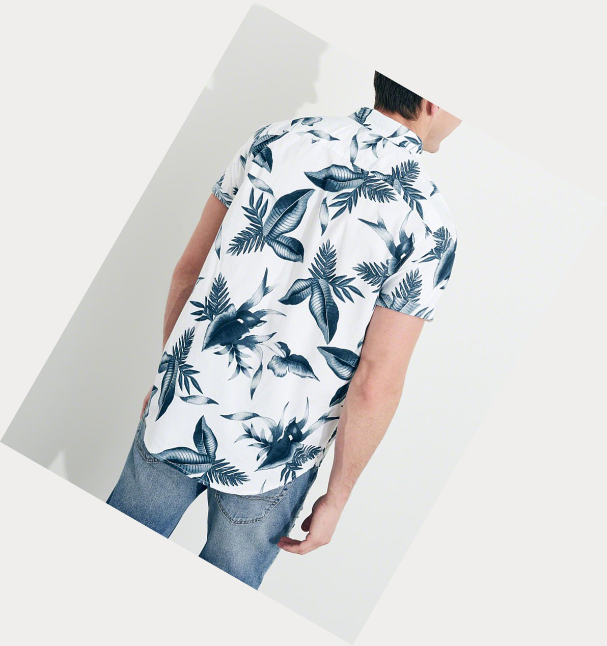 White Hollister Stretch Poplin Men's Short Sleeve | ZA-FNTD183